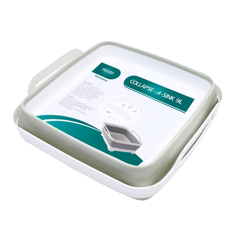 FOSJGO Collapsible Dish Basin with Drain Plug and Carry Handles - 9L Capacity, Portable Sink Tub for Camping and RV - Image 3